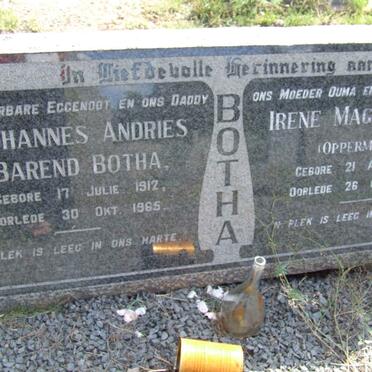BOTHA Johannes Andries Barend 1912-1965 &amp; Irene Magdelene OPPERMAN 1914-1988