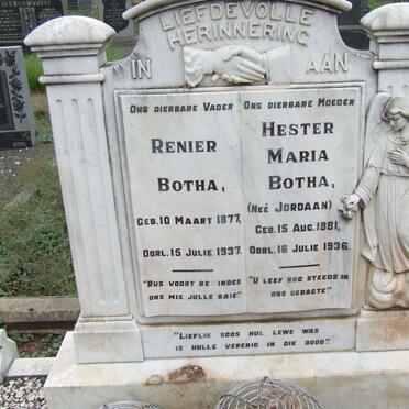 BOTHA Renier 1877-1937 &amp; Hester Maria JORDAAN 1881-1936