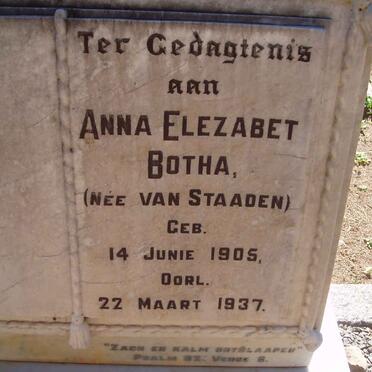 BOTHA Anna Elezabet nee VAN STADEN 1905-1937