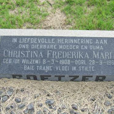COETZER Christina Frederika Maria nee DE WILZEM 1908-1965