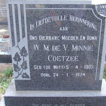 COETZEE W.M. de V. Minnie nee DE WITT 1903-1974