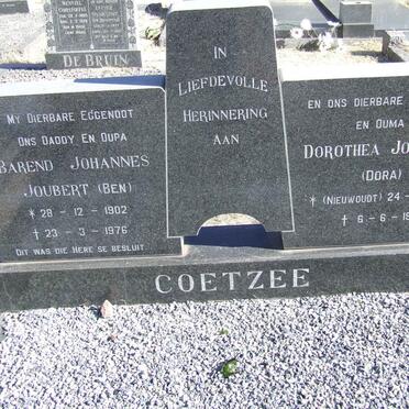 COETZEE Barend Johannes Joubert 1902-1976 &amp; Dorothea Johanna NIEUWOUDT 1908-1987