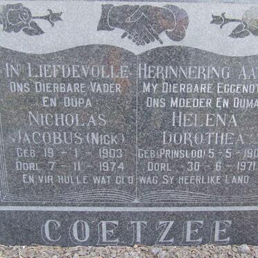 COETZEE Nicholas Jacobus 1903-1974 &amp; Helena Dorothea PRINSLOO 1904-1971