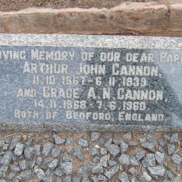 CANNON Arthur John 1867-1939 &amp; Grace A.N. 1868-1960