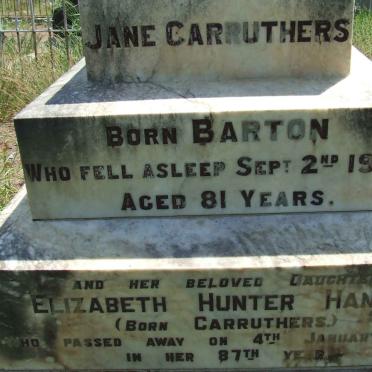 CARRUTHERS Jane nee BARTON -1903 :: HANLON Elizabeth Hunter nee CARRUTHERS -1946