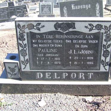 DELPORT J.L. 1928-1995 &amp; Pauline JORDAAN 1919-1978