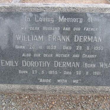 DERMAN William Frank 1899-1953 &amp; Emily Dorothy WHALE 1895-1961