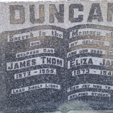 DUNCAN James Thom 1872-1955 &amp; Eliza Jane 1873-1948