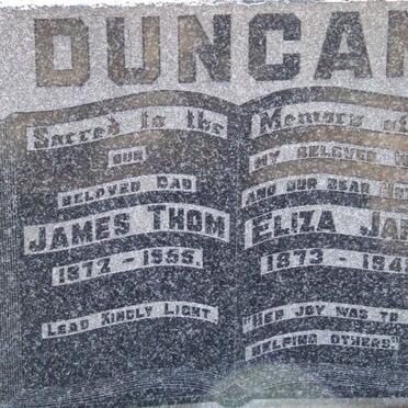 DUNCAN James Thom 1872-1955 &amp; Eliza Jane 1873-1948