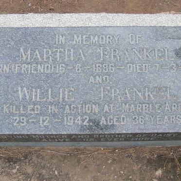 FRANKEL Willie -1942 &amp; Martha FRIEND 1886-1948