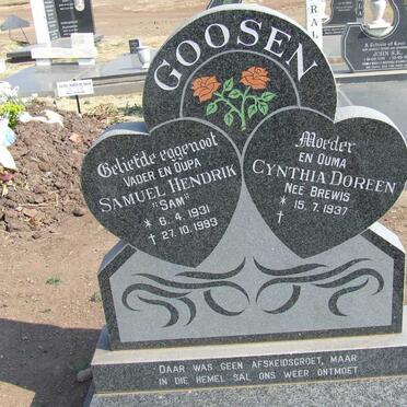 GOOSEN Samuel Hendrik 1931-1993 &amp; Cynthia Doreen BREWIS 1937-