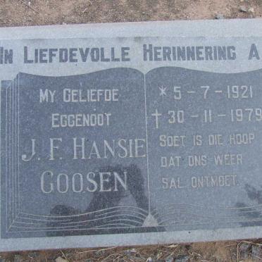 GOOSEN J.F. Hansie 1921-1979