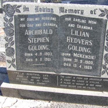 GOLDING Archilbald Stephen 1901-1961 &amp; Lillian Redvers McKENZIE 1900-1969