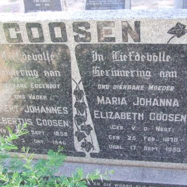 GOOSEN Ockert Johannes Albertus 1859-1946 &amp; Maria Johanna Elizabeth V.D. NEST 1870-1953 