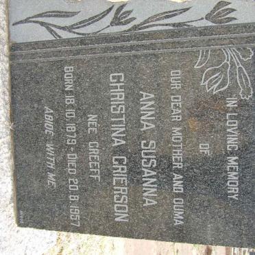 GRIERSON Anna Susanna Christina nee GREEFF 1879-1957