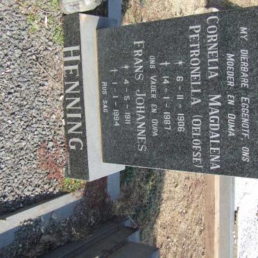 HENNING Frans Johannes 1911-1994 &amp; Cornelia Magdalena Petronella OELOFSE 1906-1987