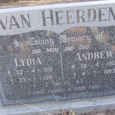 HEERDEN Andrew, van 1913-1983 &amp; Lydia 1910-1981