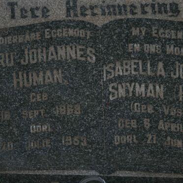HUMAN Juru Johannes 1868-1953 &amp; Isabella Johanna Snyman VOSLOO 1895-1958