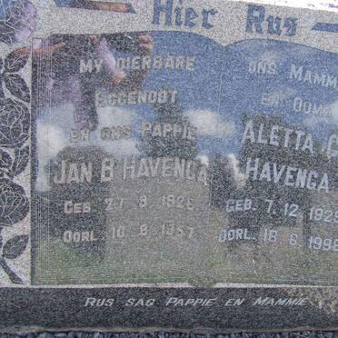 HAVENGA Jan B. 1926 -1957 &amp; Aletta C. 1929 -1998