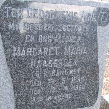 HAASBROEK Margaret Maria nee RAWLINS 1895-1959