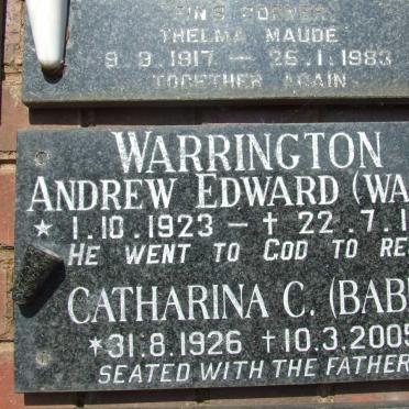 WARRINGTON Andrew Edward 1923- 1981 &amp; Catharina C. 1926-2005