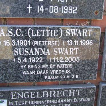 SWART A.C.S. nee PIETERSE 1901-1996 ::SWART Susanna 1922-2005