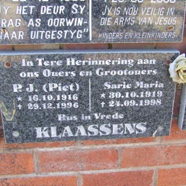 KLAASSENS P.J. 1916-1996 &amp; Sarie Maria 1919-1998