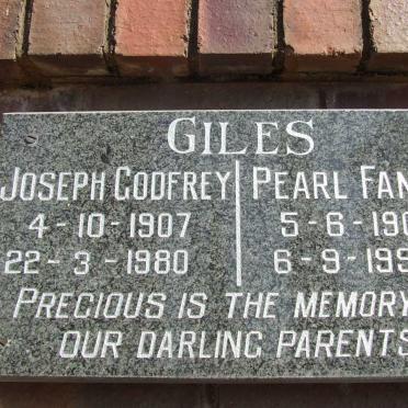 GILES Joseph Godfrey 1907-1980 &amp; Pearl Fanny 1909-1994