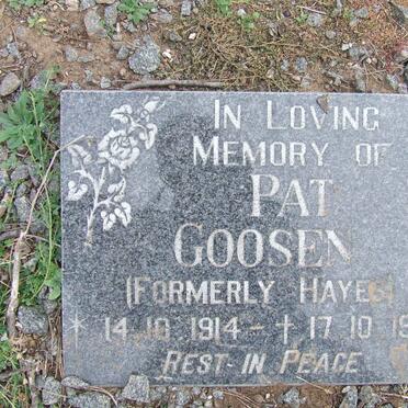 GOOSEN Pat formerly HAYES 1914-1992