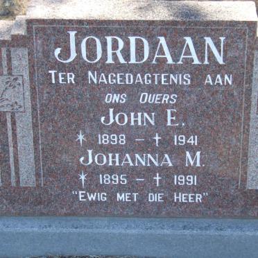JORDAAN John E. 1898-1941 &amp; Johanna M. 1895-1991