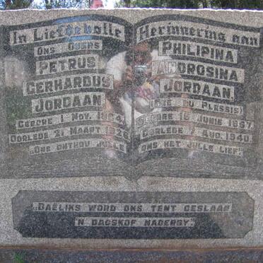 JORDAAN Petrus Gerhardus 1864-1926 &amp; Philipina Adrosina DU PLESSIS 1867-1940