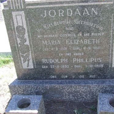 JORDAAN Rudolph Phillipus 1893-1958 &amp; Maria Elizabeth 1901-1951