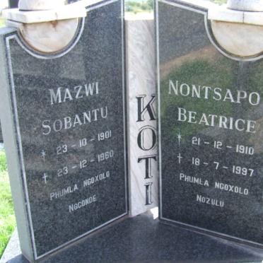 KOTI Mazwi Sobantu 1901-1960 &amp; Nontsapo Beatrice 1910-1997