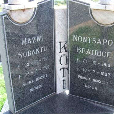 KOTI Mazwi Sobantu 1901-1960 &amp; Nontsapo Beatrice 1910-1997
