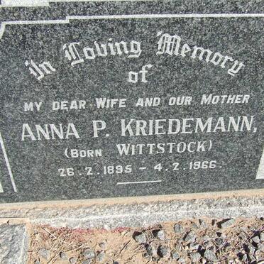 KRIEDEMANN Anna P. nee WITTSTOCK 1896-1966