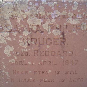 KRUGER Susanna Philipina nee REDGARD -1947