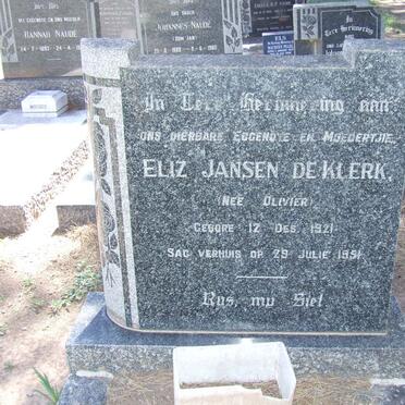 KLERK Eliz. Jansen, de nee OLIVIER 1921-1951