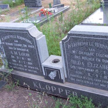 KLOPPER A.M. Louis 1917-1994 &amp; Hilda Elizabeth OPPERMAN 1917-1973