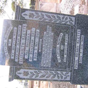 KLETTE Paul Henry -1966 &amp; Elizabeth BRODRICK -1940