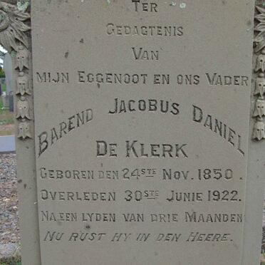 KLERK Barend Jacobus Daniel, de 1850-1922