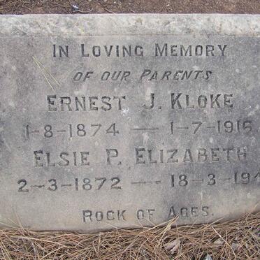 KLOKE Ernest J. 1874-1915 &amp; Elsie P. Elizabeth 1872-1945