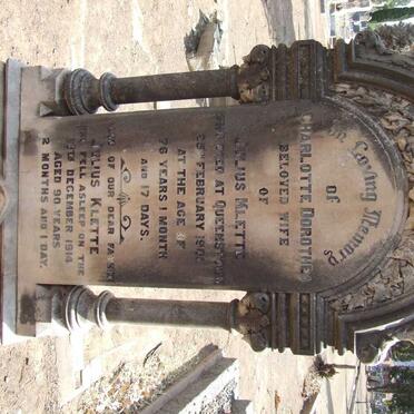 KLETTE Julius -1914 &amp; Charlotte Dorothea -1901