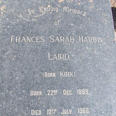 LAIRD Frances Sarah Harbin nee KIRK 1889-1968