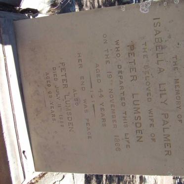 LUMSDEN Peter -1888 &amp; Isabella Lily PALMER -1866 