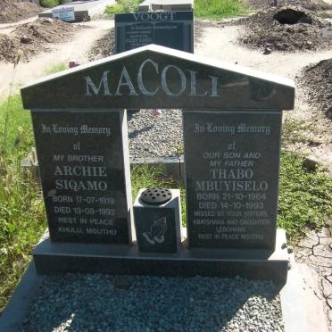 MACOLI Archi Siqamo 1919-1992 &amp; Thabo Mbuyiselo 1964-1993