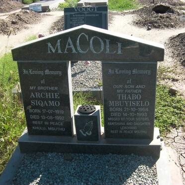 MACOLI Archi Siqamo 1919-1992 &amp; Thabo Mbuyiselo 1964-1993