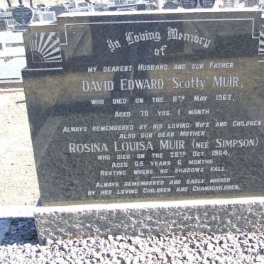 MUIR David Edward -1962 &amp; Rosina Louisa SIMPSON -1964