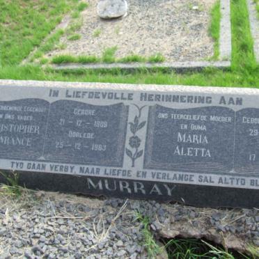 MURRAY Christopher Lawrence 1909-1963 &amp; Maria Aletta VAN HEERDEN 1906-1982