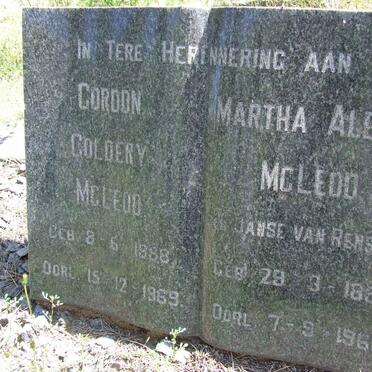 McLEOD Gordon Coldery 1888-1969 &amp; Martha Aletta JANSE VAN RENSBURG 1896-1966