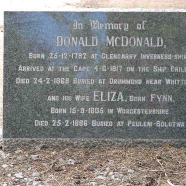 McDONALD Donald 1782-1868 &amp; Eliza FYNN 1805-1886